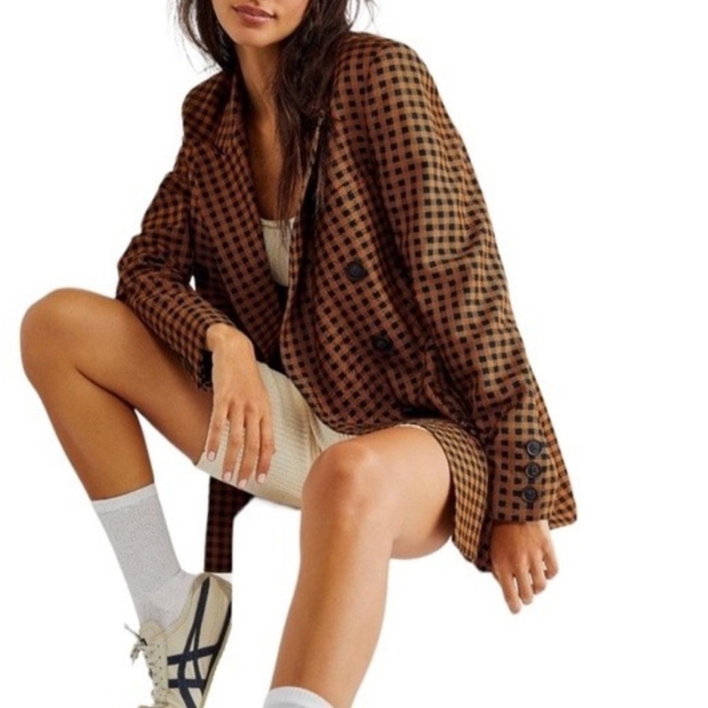 NWOT Free People Ashby Gingham Checkered Blazer - Picture 5 of 13